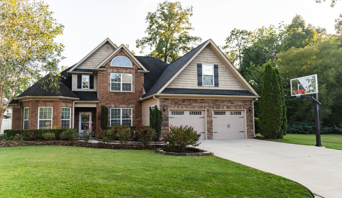 Front of the house, drive, and basketball goal